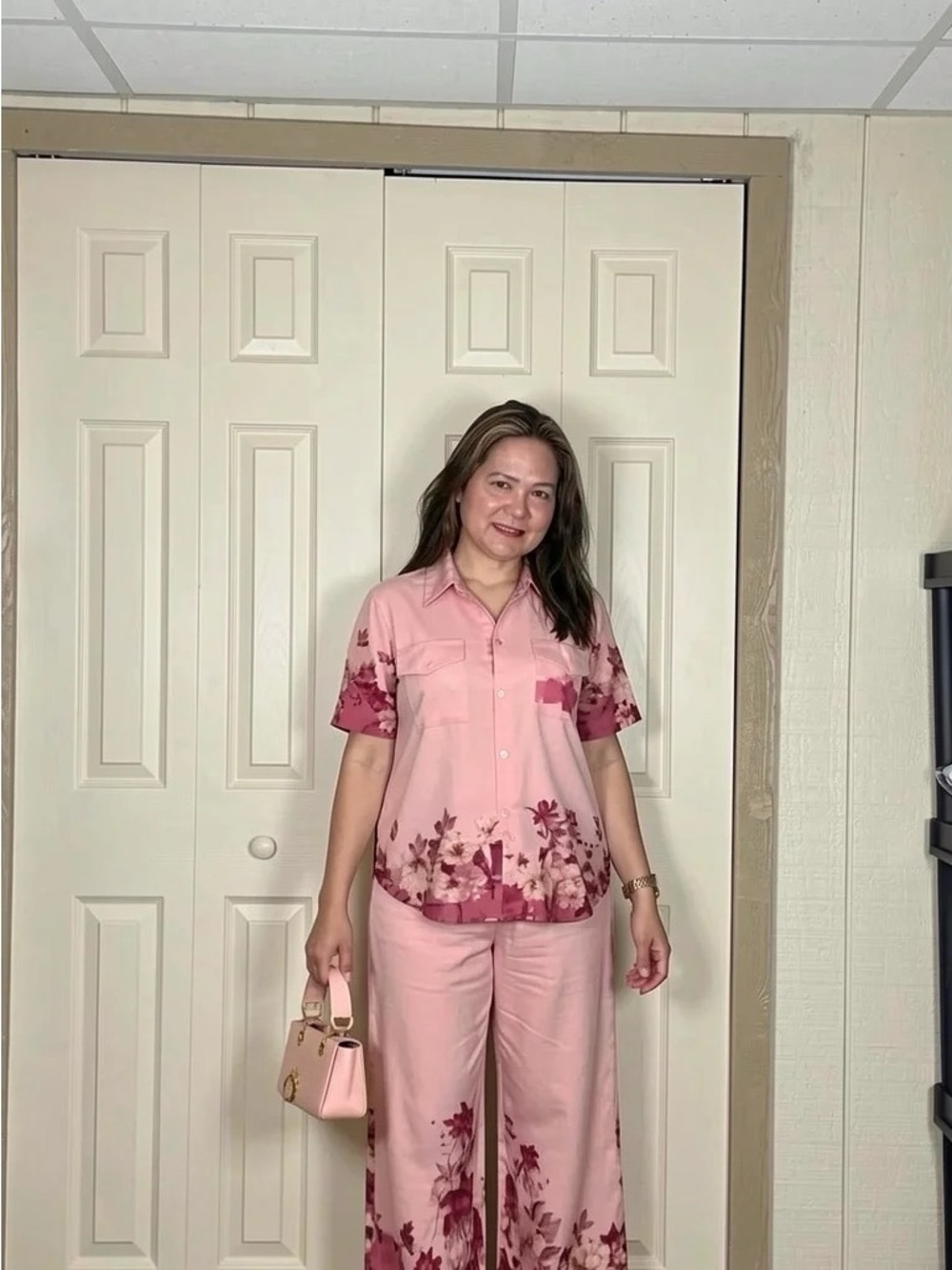 Women’s Pink Floral Wide-Leg Pantsuit